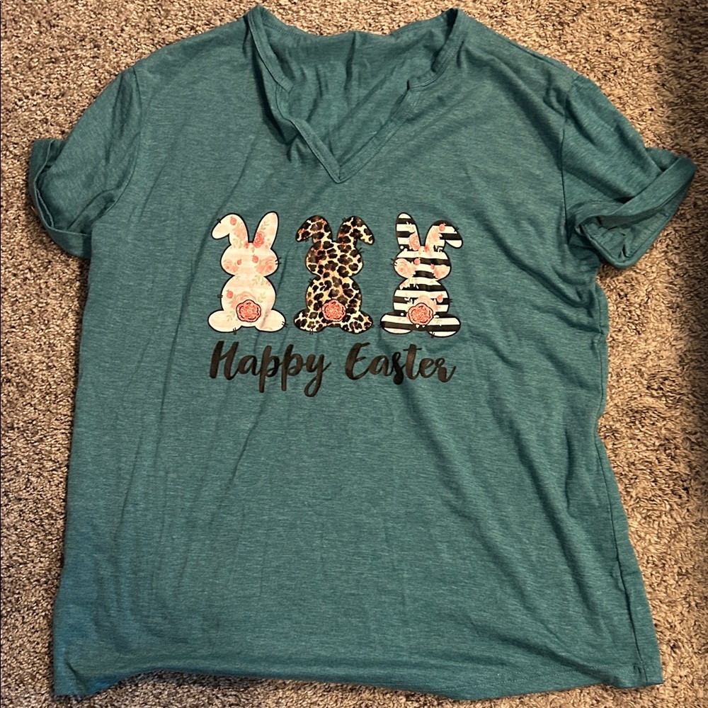 Teal Happy Easter Women's Short Sleeve Tee